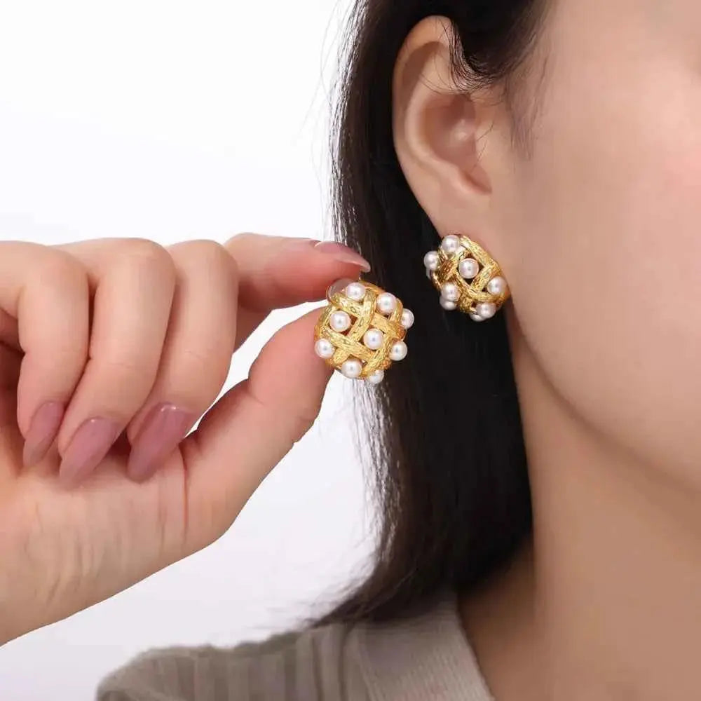 Copper Shell Pearl Stud Earrings - SmileBen