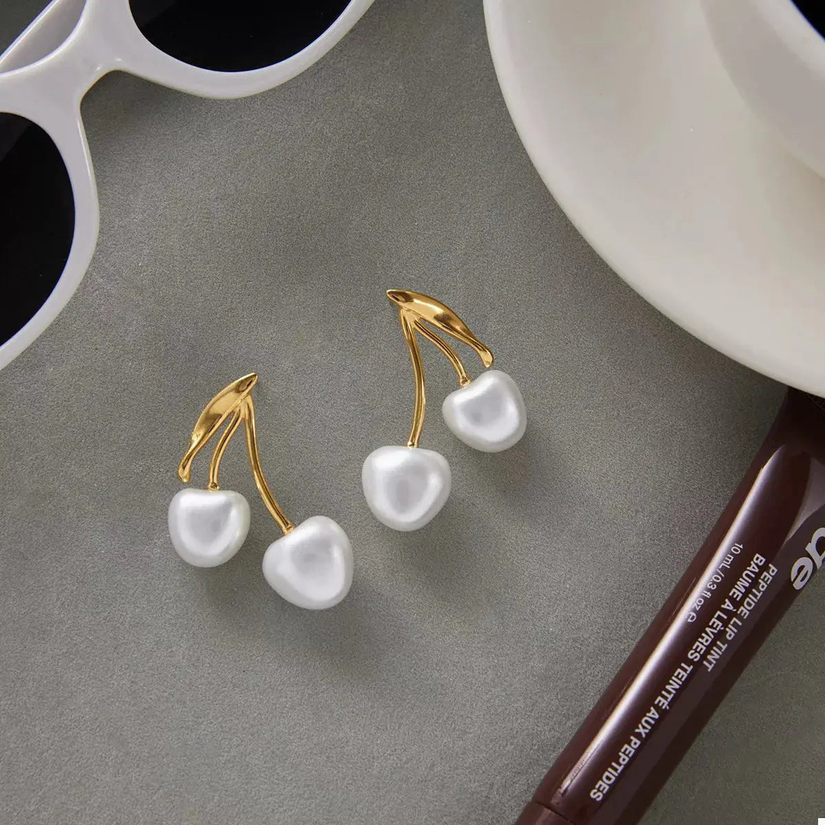 18K Gold-Plated Pearl Cherry Earrings - SmileBen