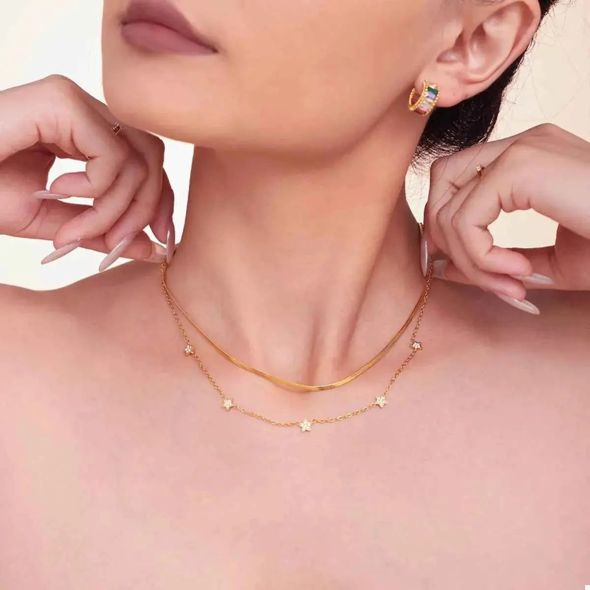 2-Piece 18K Gold-Plated Necklace with Zircon Accents