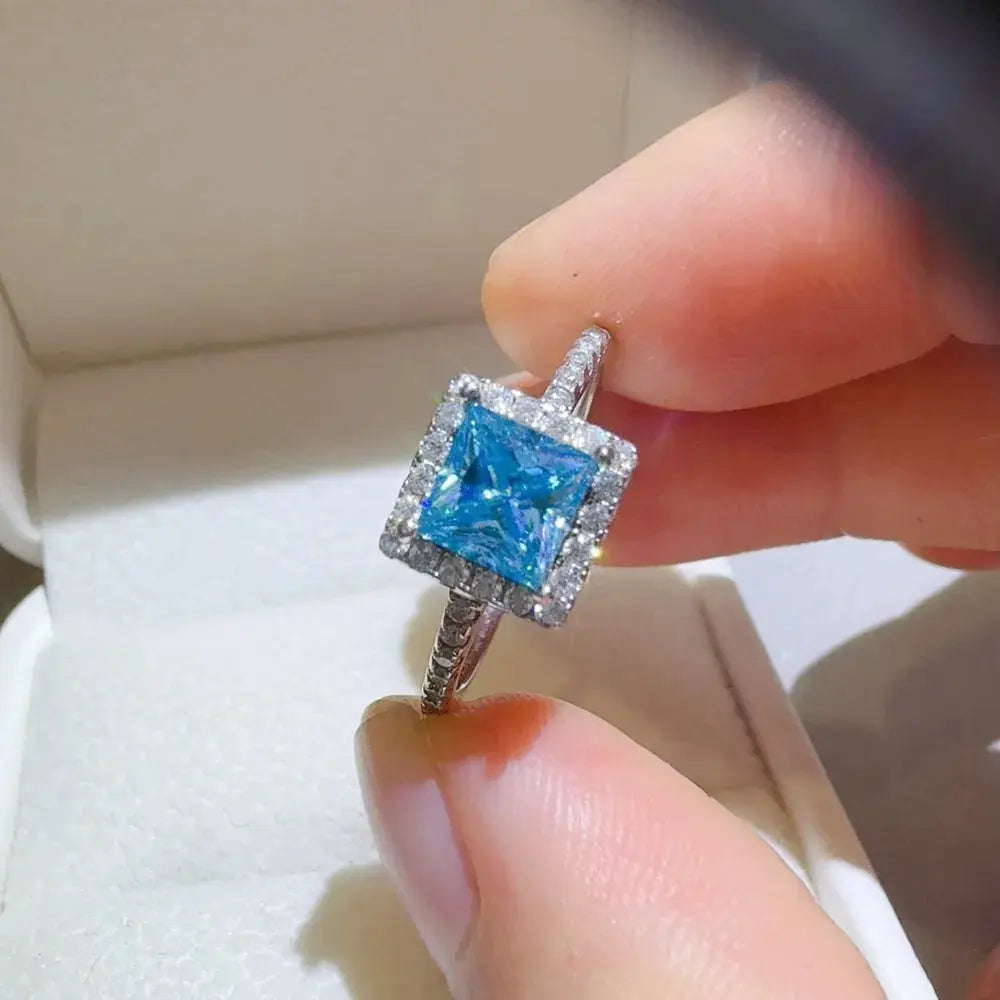 2 Carat Moissanite 925 Sterling Silver Square Shape Ring - SmileBen