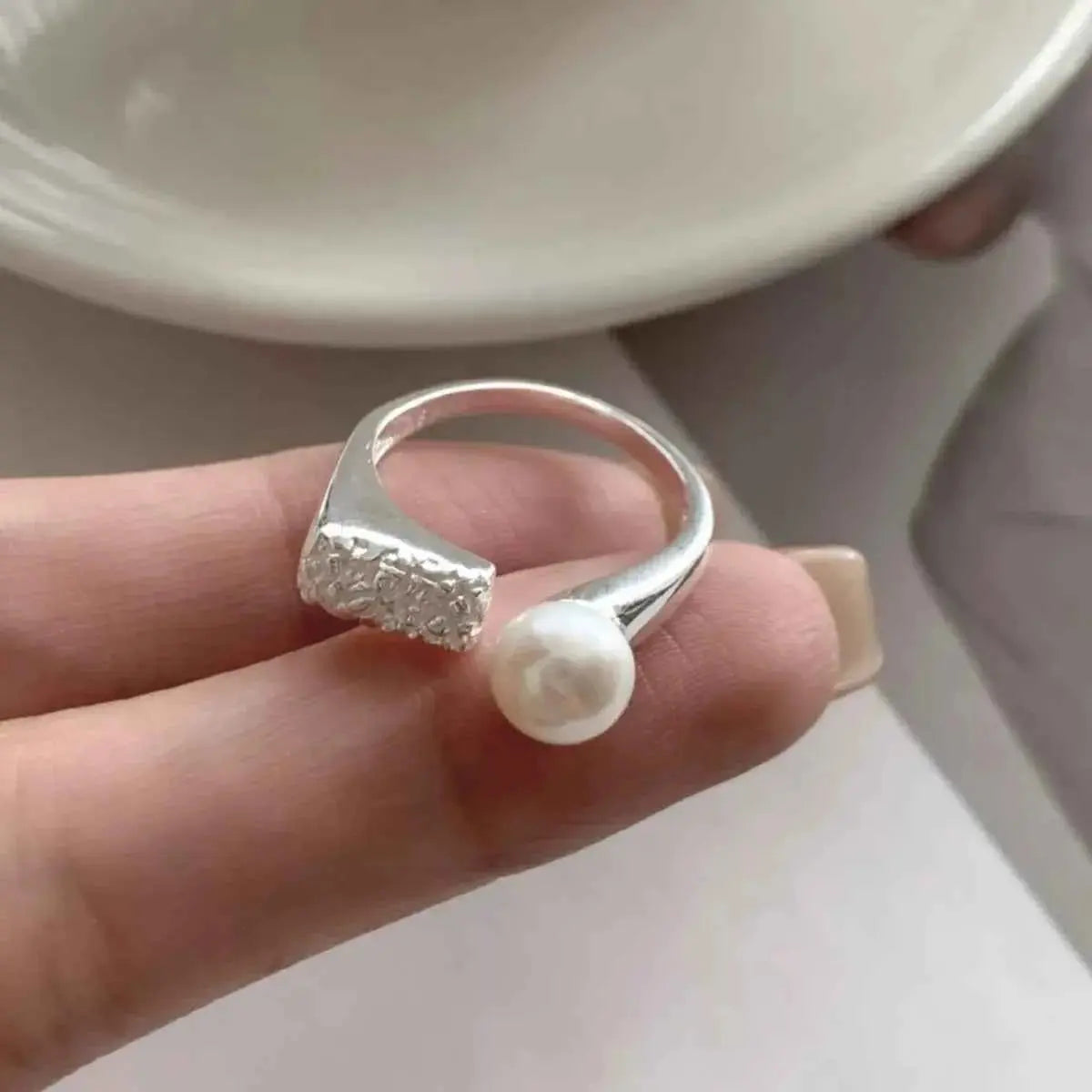 Pearl 925 Sterling Silver Open Ring