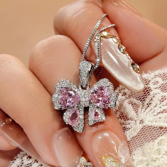 Zircon Bow Pendant Necklace - SmileBen