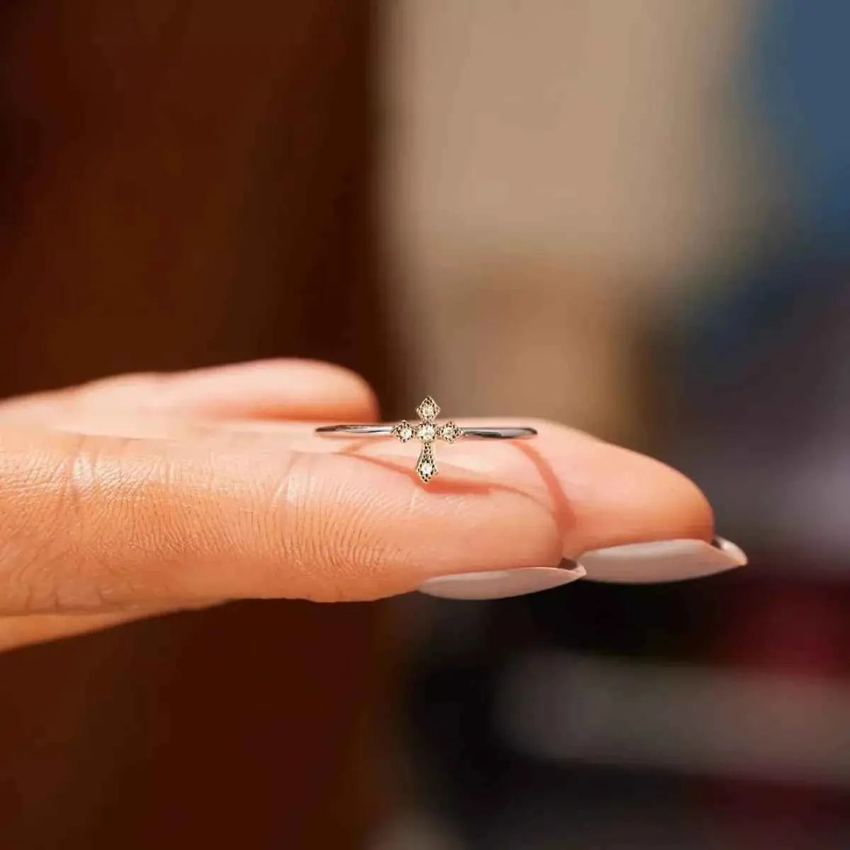 925 Sterling Silver Zircon Cross Ring