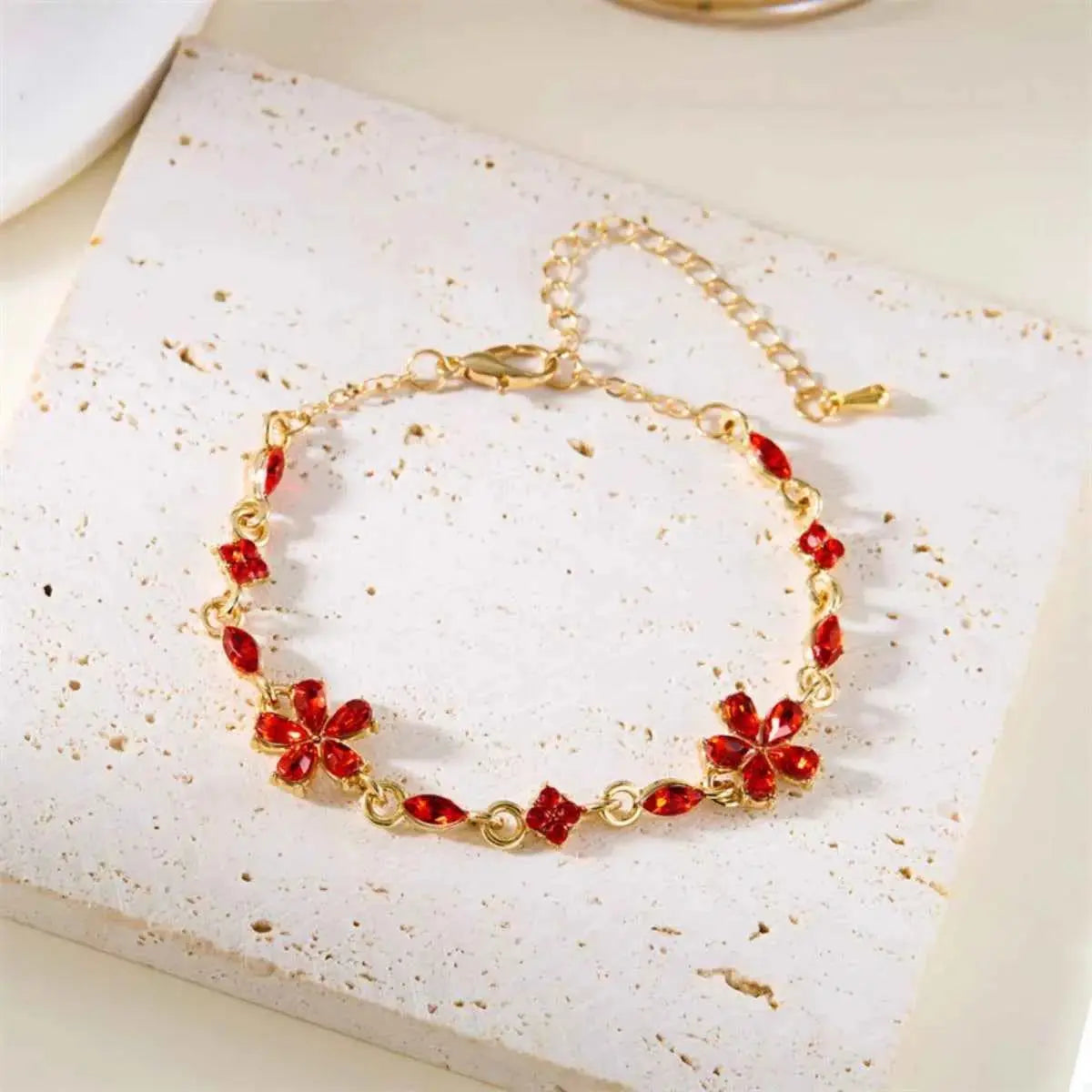 18K Gold-Plated Rhinestone Flower Bracelet