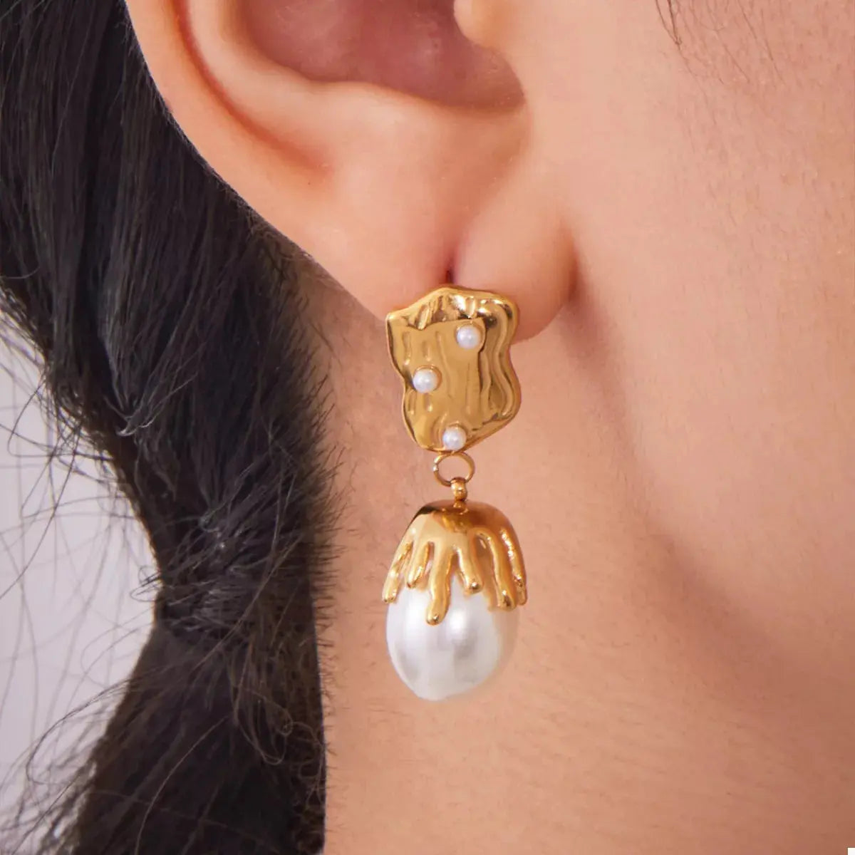18K Gold-Plated Synthetic Pearl Drop Earrings - SmileBen