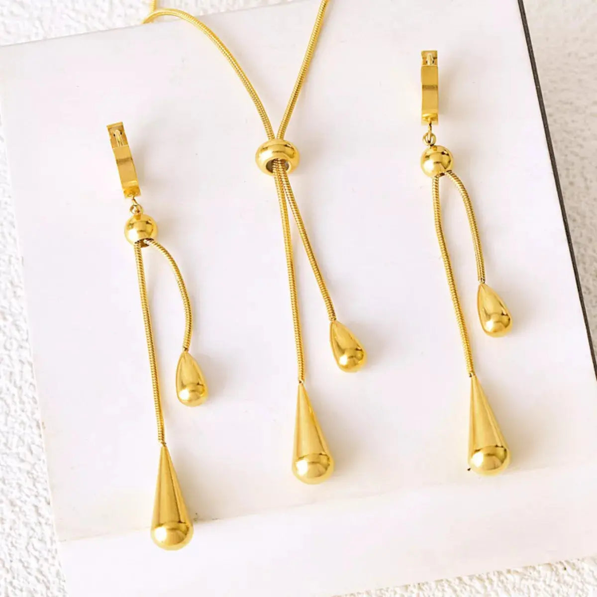 Teardrop Pendant Necklace and Earrings Jewelry Set - SmileBen