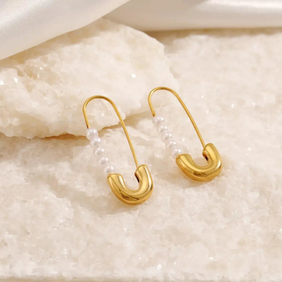Safety Pin Pearl Accent Earrings - SmileBen