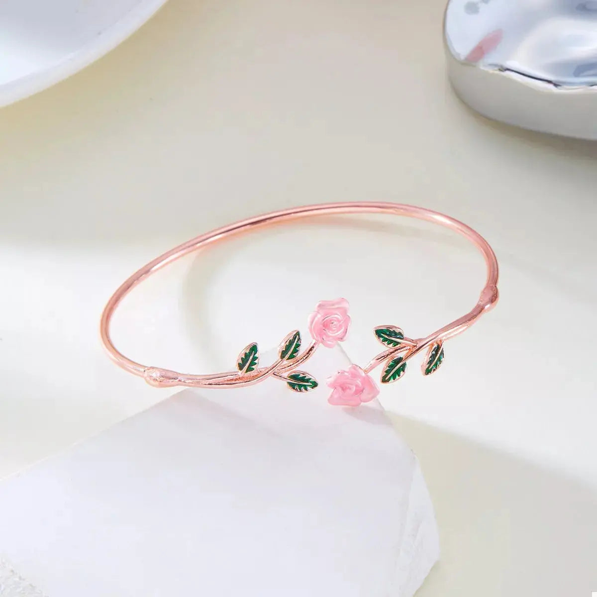 Rose Bypass Ring and Bracelet Jewelry Set - SmileBen