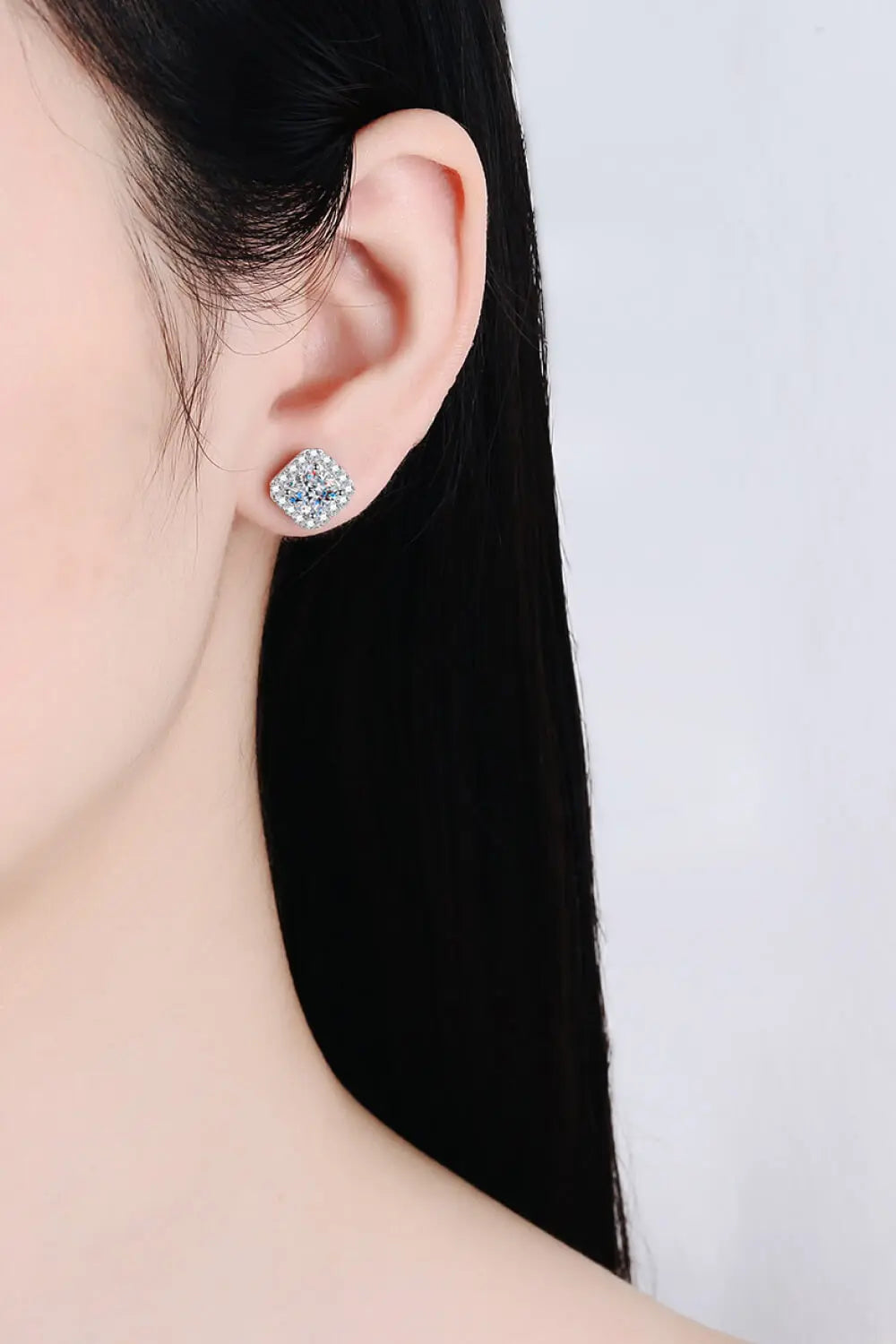 925 Sterling Silver Inlaid 2 Carat Moissanite Square Stud Earrings - SmileBen