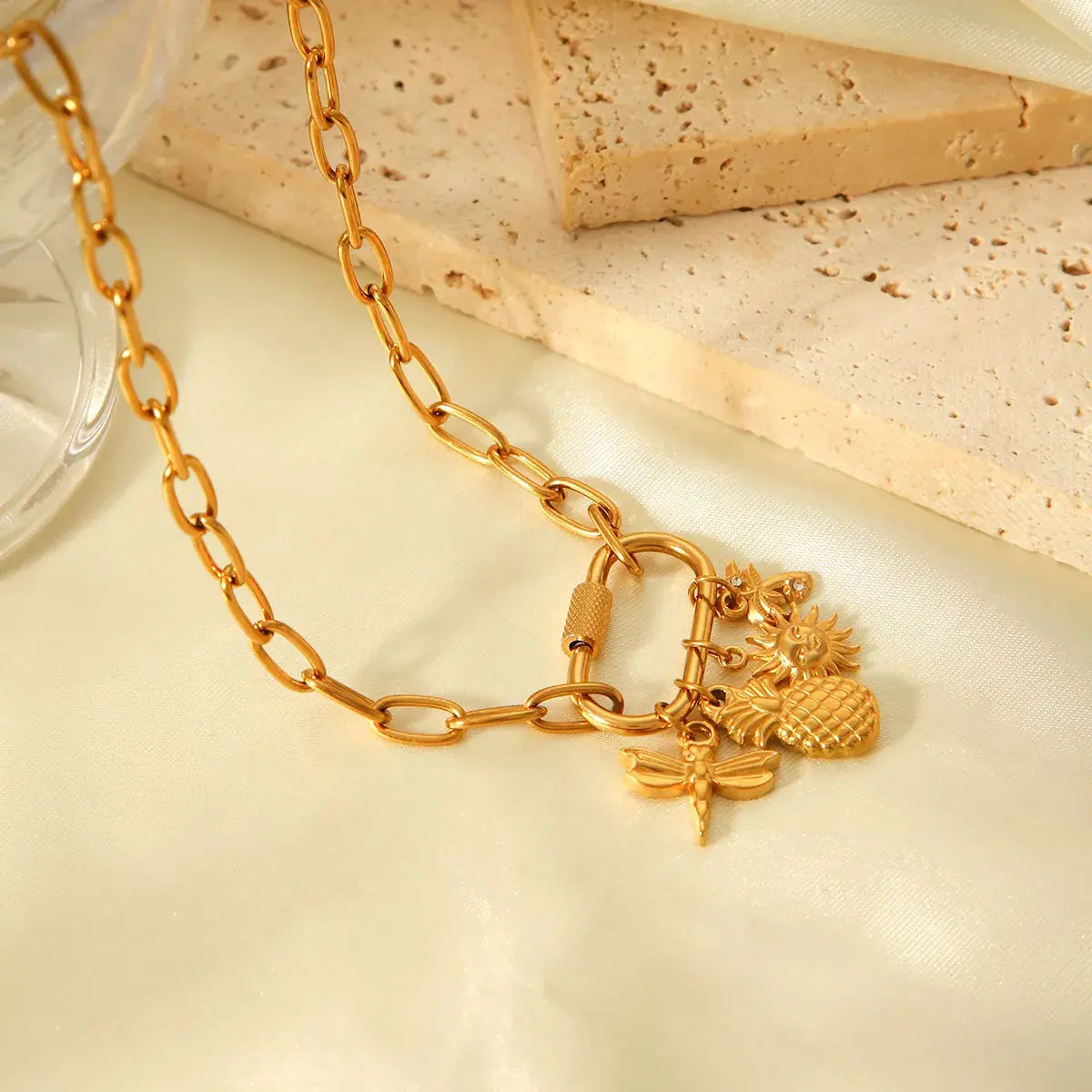 18K Gold-Plated Lock Chain Necklace - SmileBen