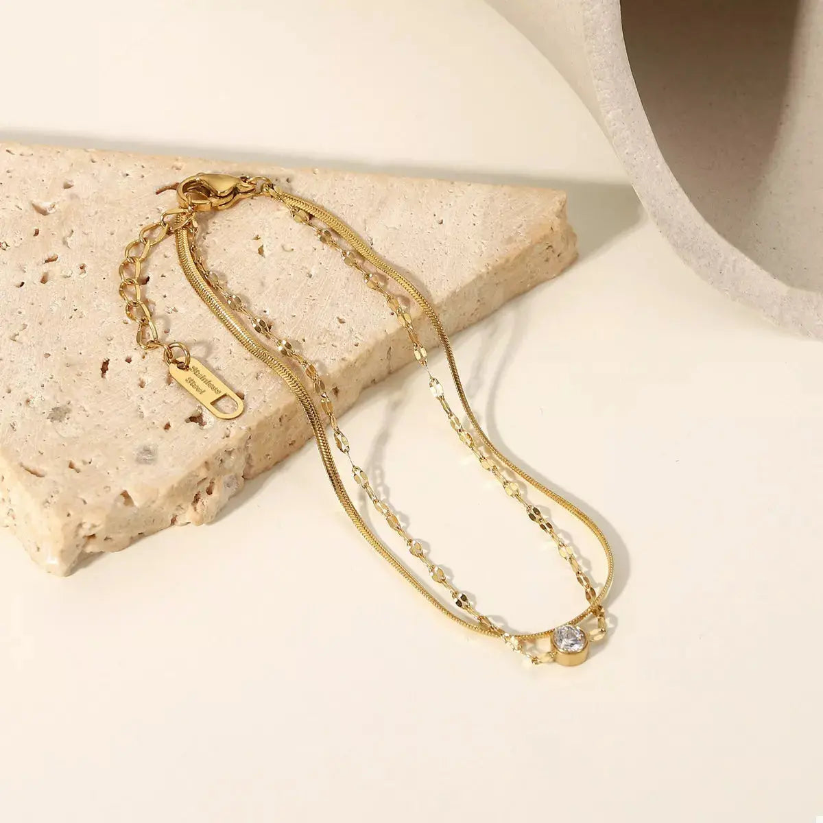 18K Gold-Plated Zircon Double Layered Bracelet - SmileBen