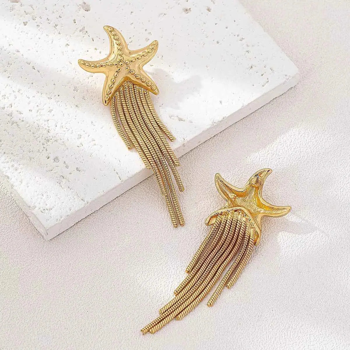 18K Gold-Plated Starfish Fringe Drop Earrings