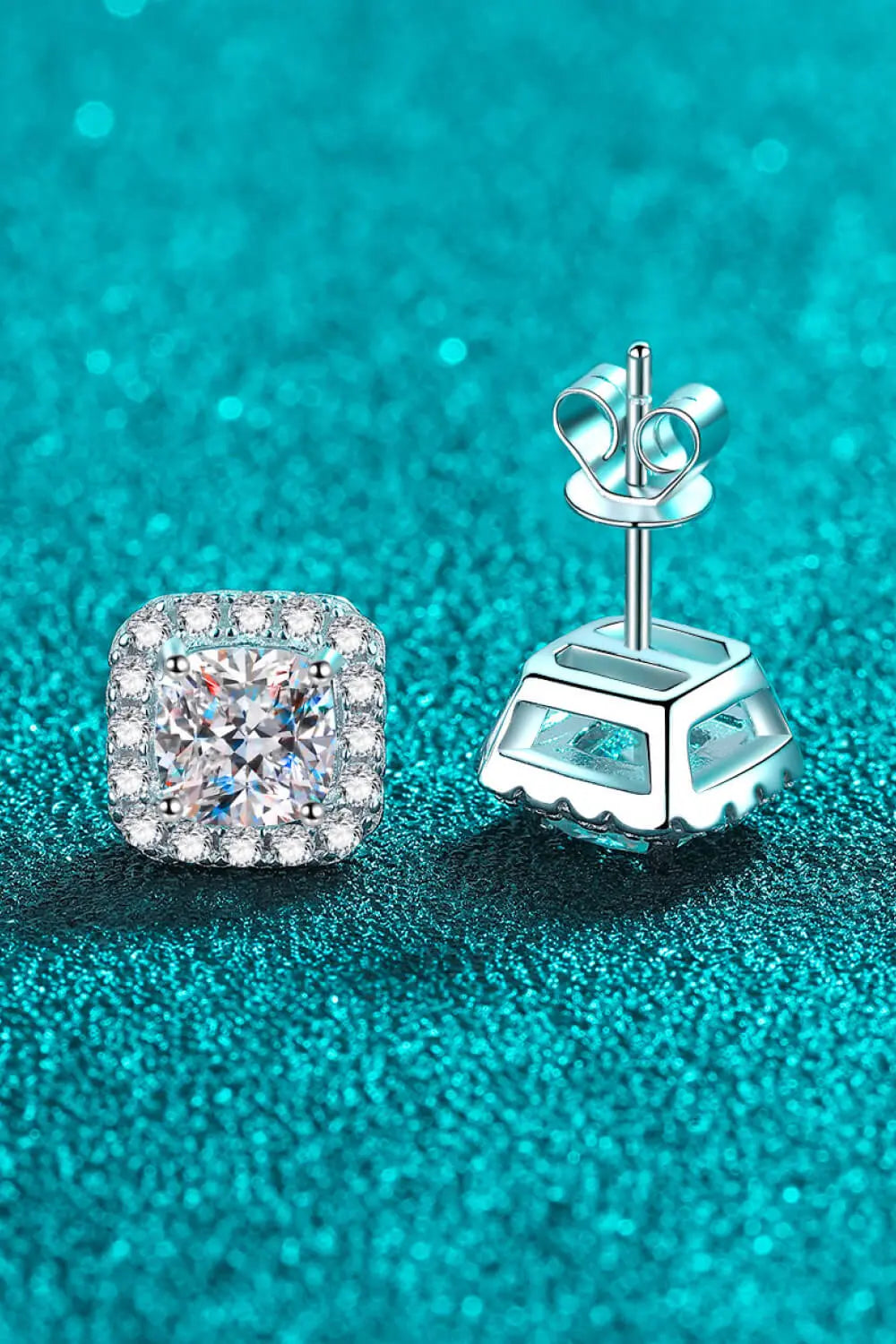925 Sterling Silver Inlaid 2 Carat Moissanite Square Stud Earrings - SmileBen