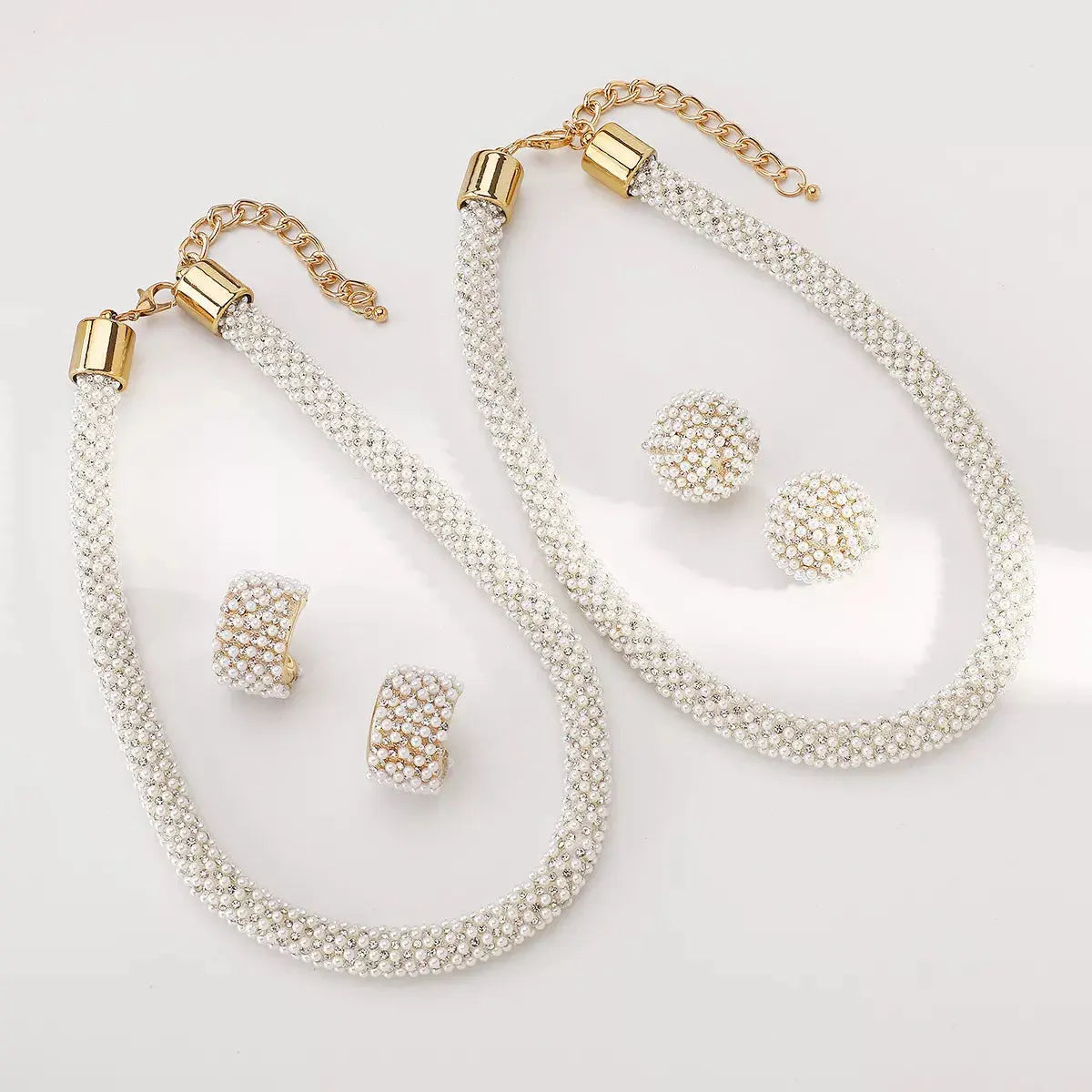 Pearl Embellished Earrings and Necklace Jewelry Set - SmileBen