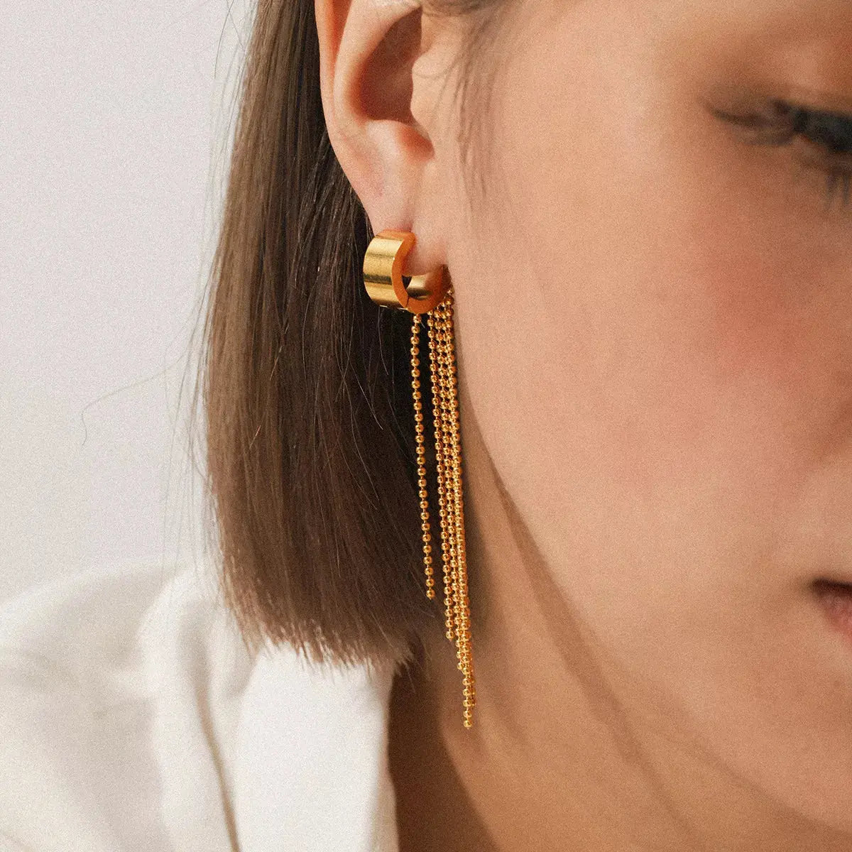18K Gold-Plated Tassel Chain Earrings - SmileBen
