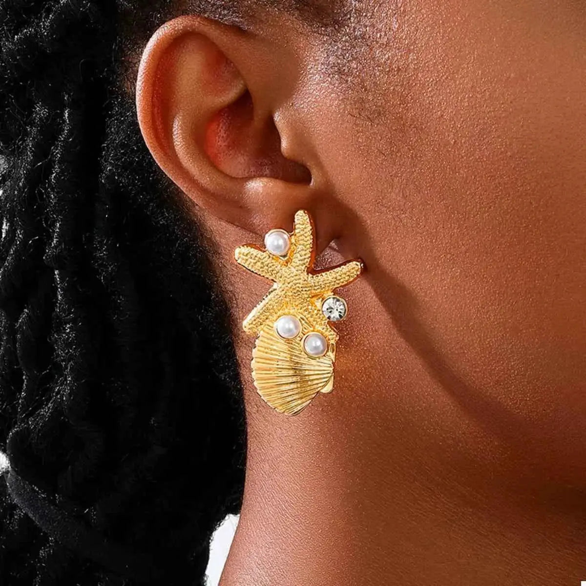 Ocean Starfish Shell Synthetic Pearl Drop Earrings - SmileBen