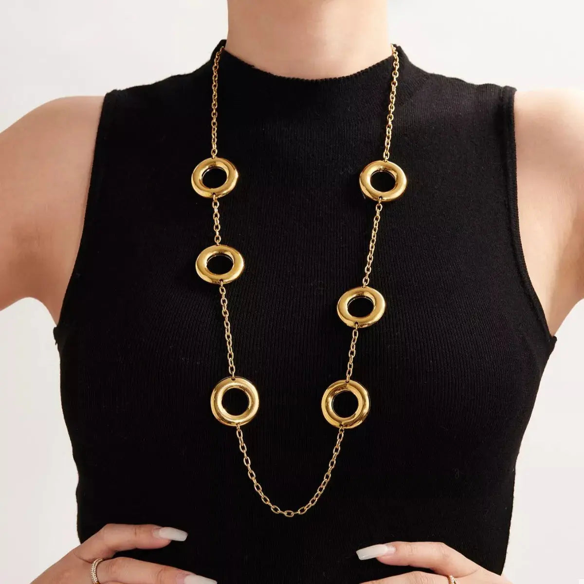 18K Gold-Plated Circle Chain Statement Necklace - SmileBen