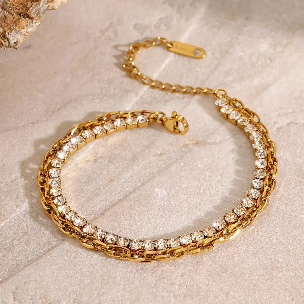 18K Gold-Plated Rhinestone Double Layered Bracelet - SmileBen