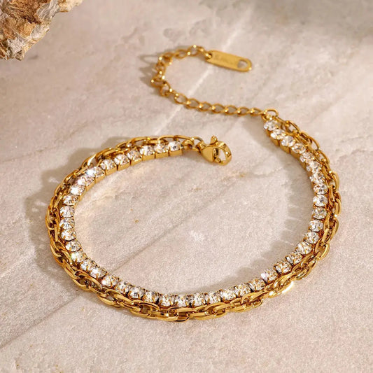 18K Gold-Plated Rhinestone Double Layered Bracelet - SmileBen