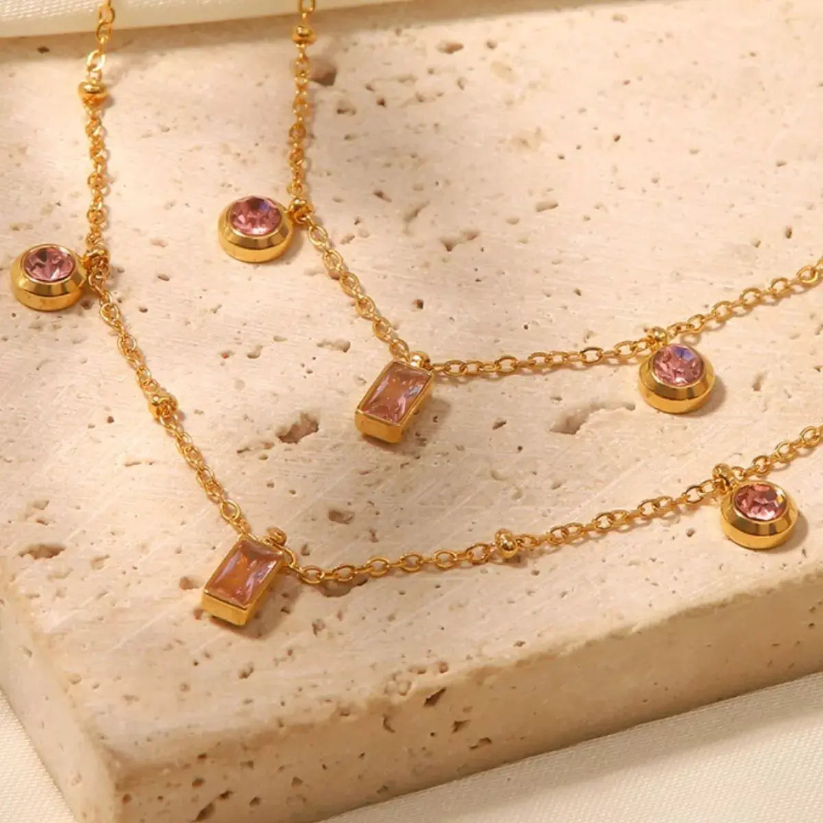18K Gold-Plated Rhinestone Geometric Adjustable Necklace - SmileBen