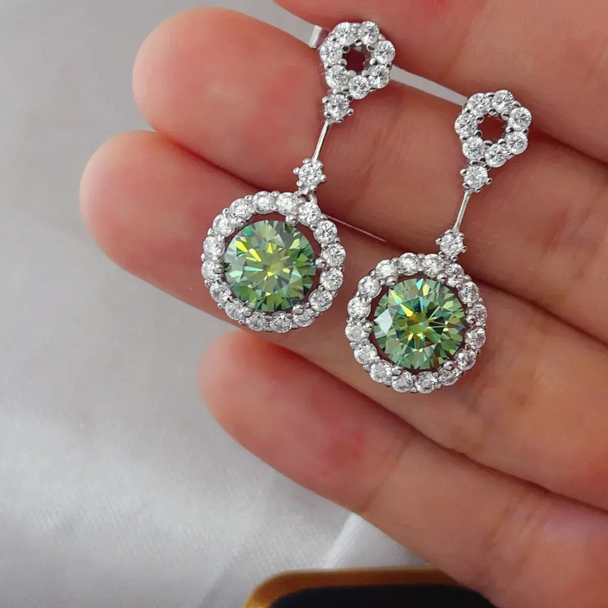4 Carat Crystal Drop Dangle Earrings with Round Halo Design - SmileBen