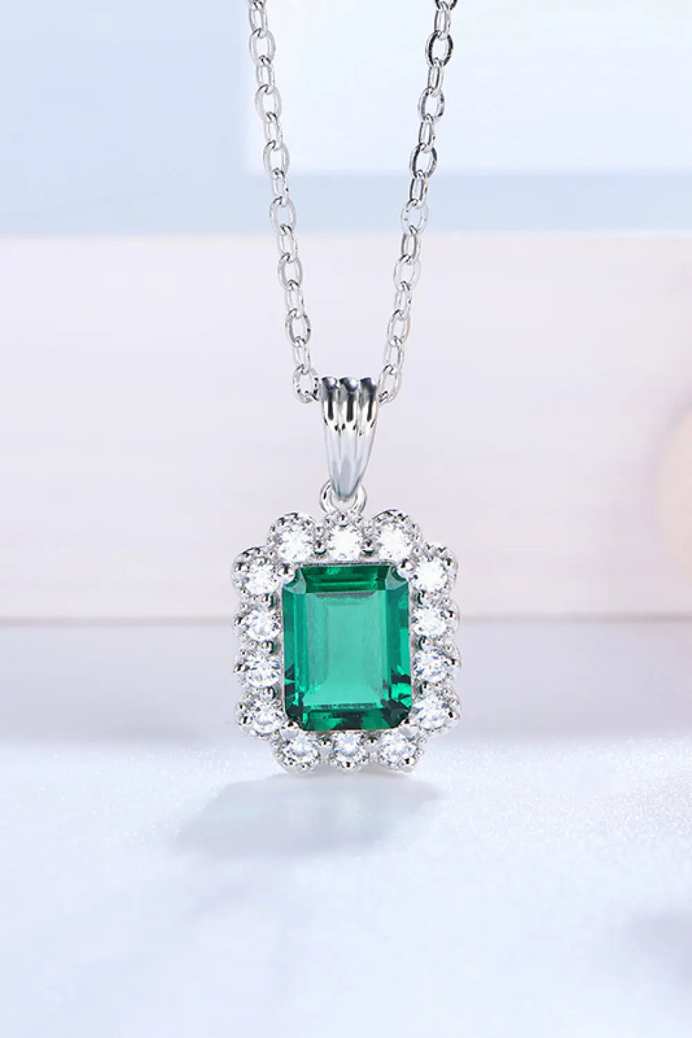 1.5 Carat Lab-Grown Emerald Pendant 925 Sterling Silver Necklace - SmileBen