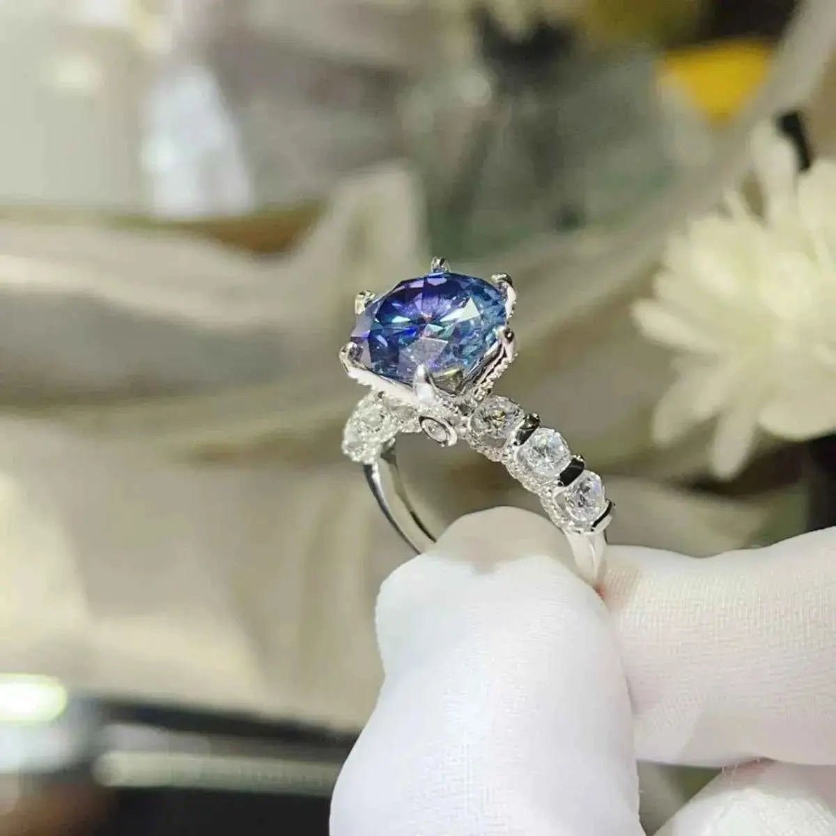 5 Carat Moissanite 6 - Prong 925 Sterling Silver Ring - SmileBen