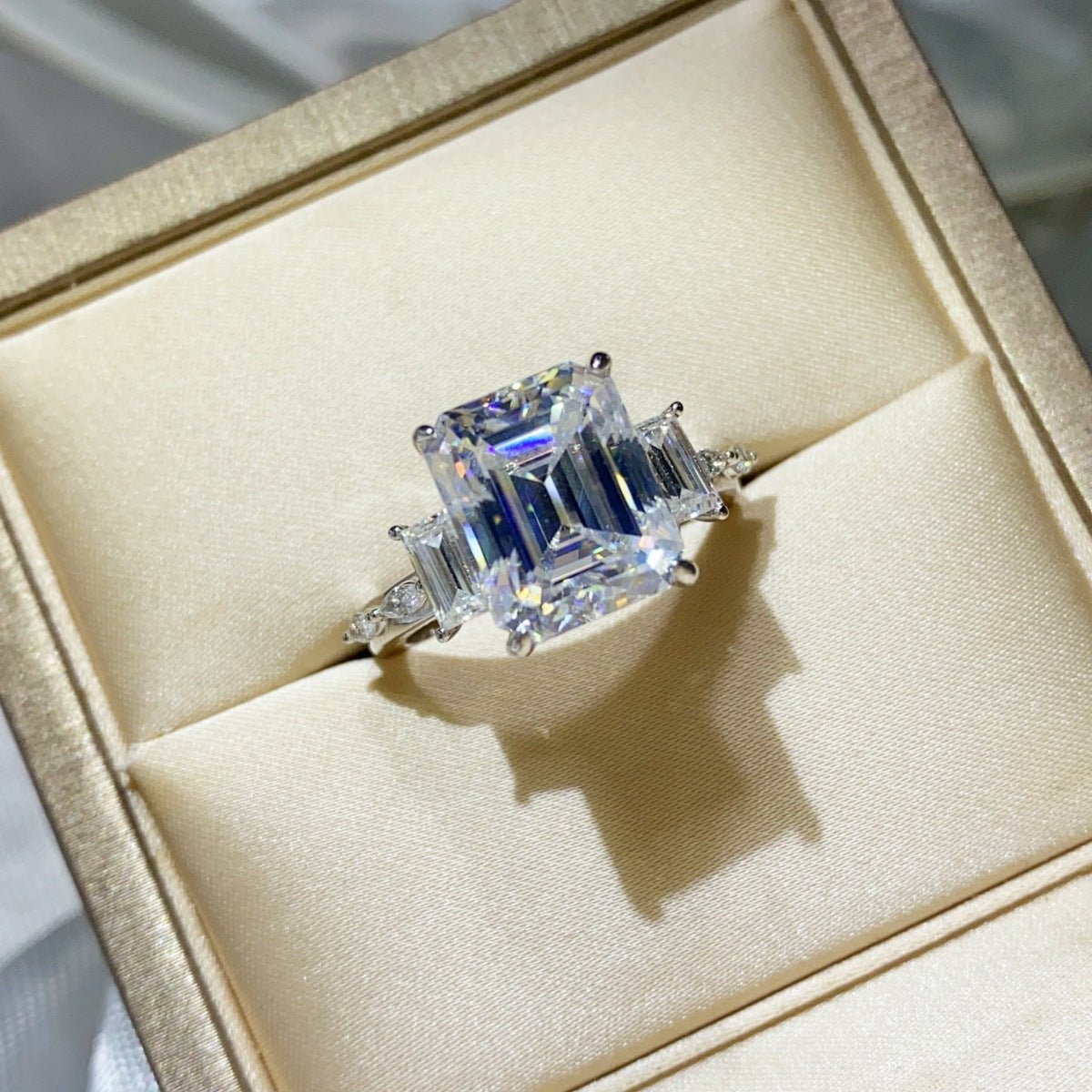 5 Carat Moissanite Platinum Plated 925 Sterling Silver Ring Certificate Included - SmileBen