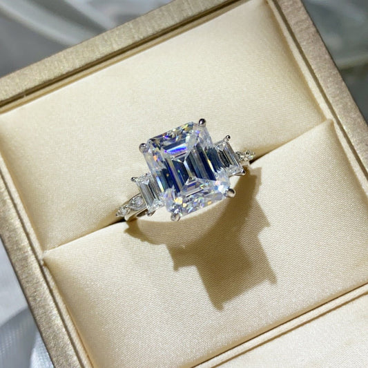 5 Carat Moissanite Platinum Plated 925 Sterling Silver Ring Certificate Included - SmileBen