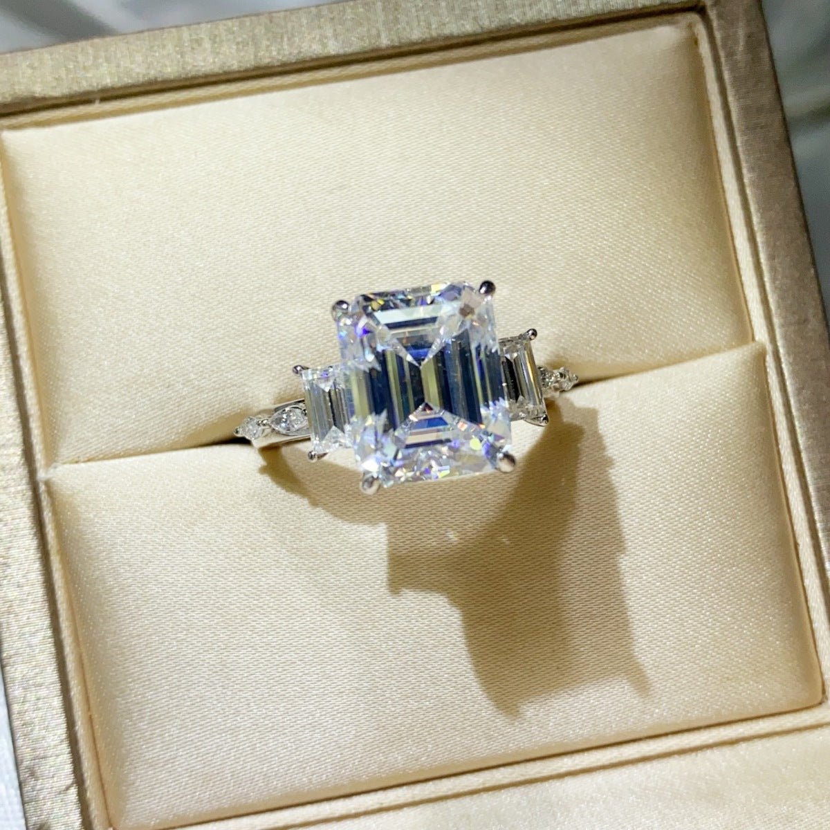 5 Carat Moissanite Platinum Plated 925 Sterling Silver Ring Certificate Included - SmileBen