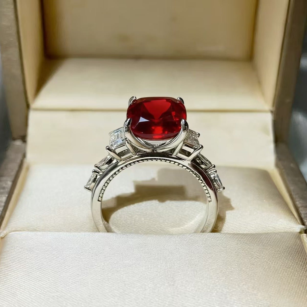 5 Carat Moissanite Sterling Silver Ring Platinum Plated 925 With Certificate - SmileBen