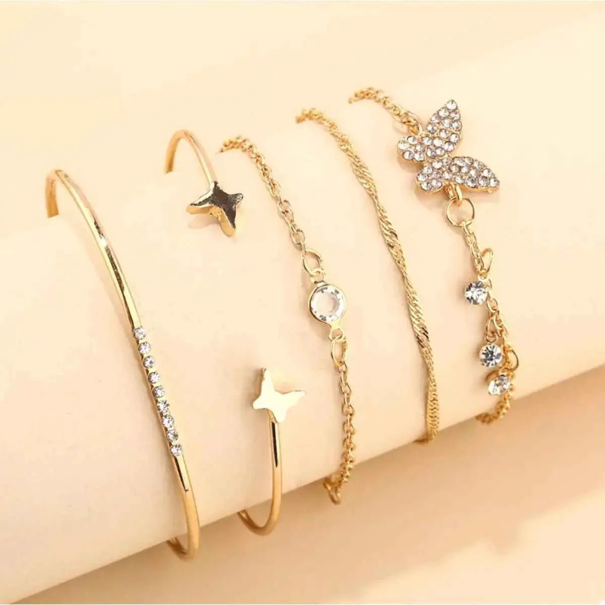 5 Piece 18K Gold - Plated Butterfly Bracelet - SmileBen