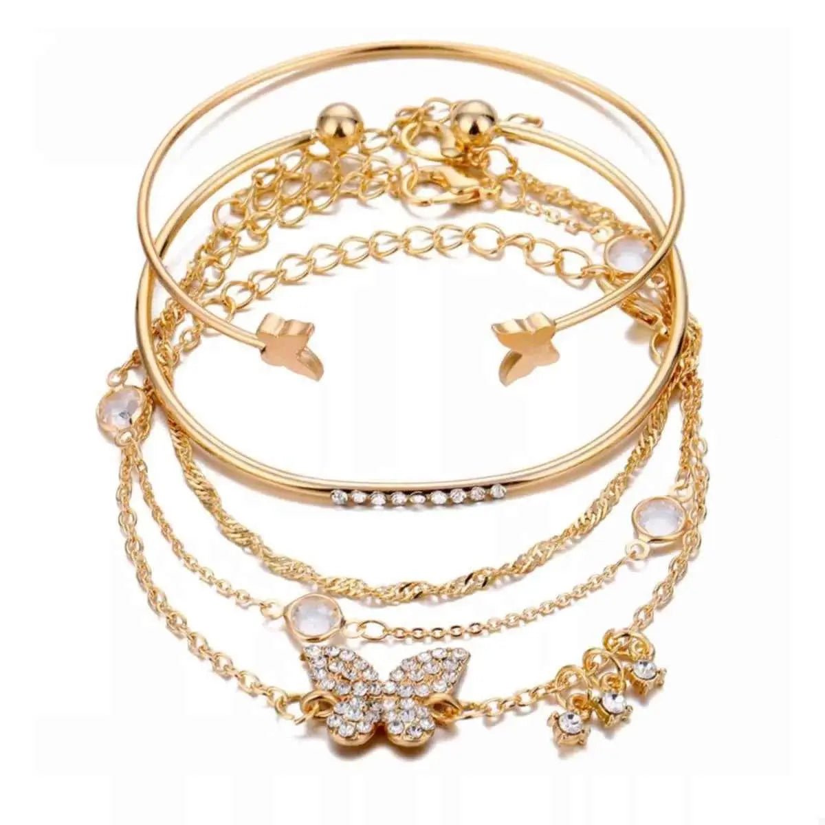 5 Piece 18K Gold - Plated Butterfly Bracelet - SmileBen