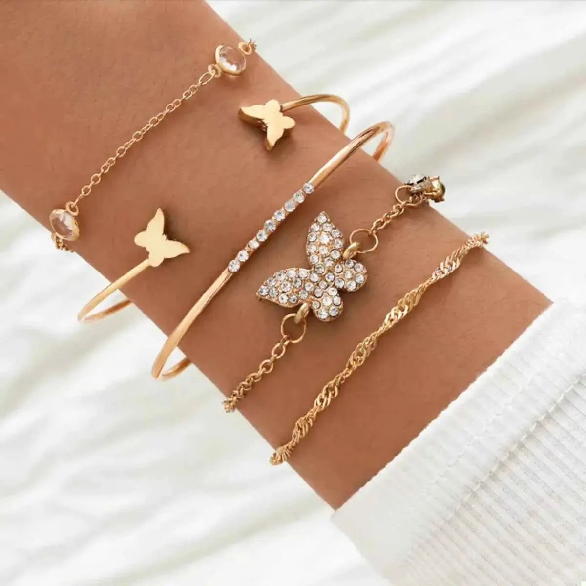 5 Piece 18K Gold - Plated Butterfly Bracelet - SmileBen