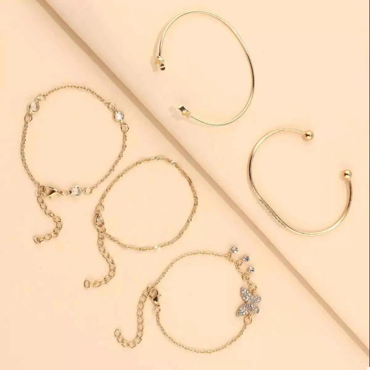 5 Piece 18K Gold - Plated Butterfly Bracelet - SmileBen
