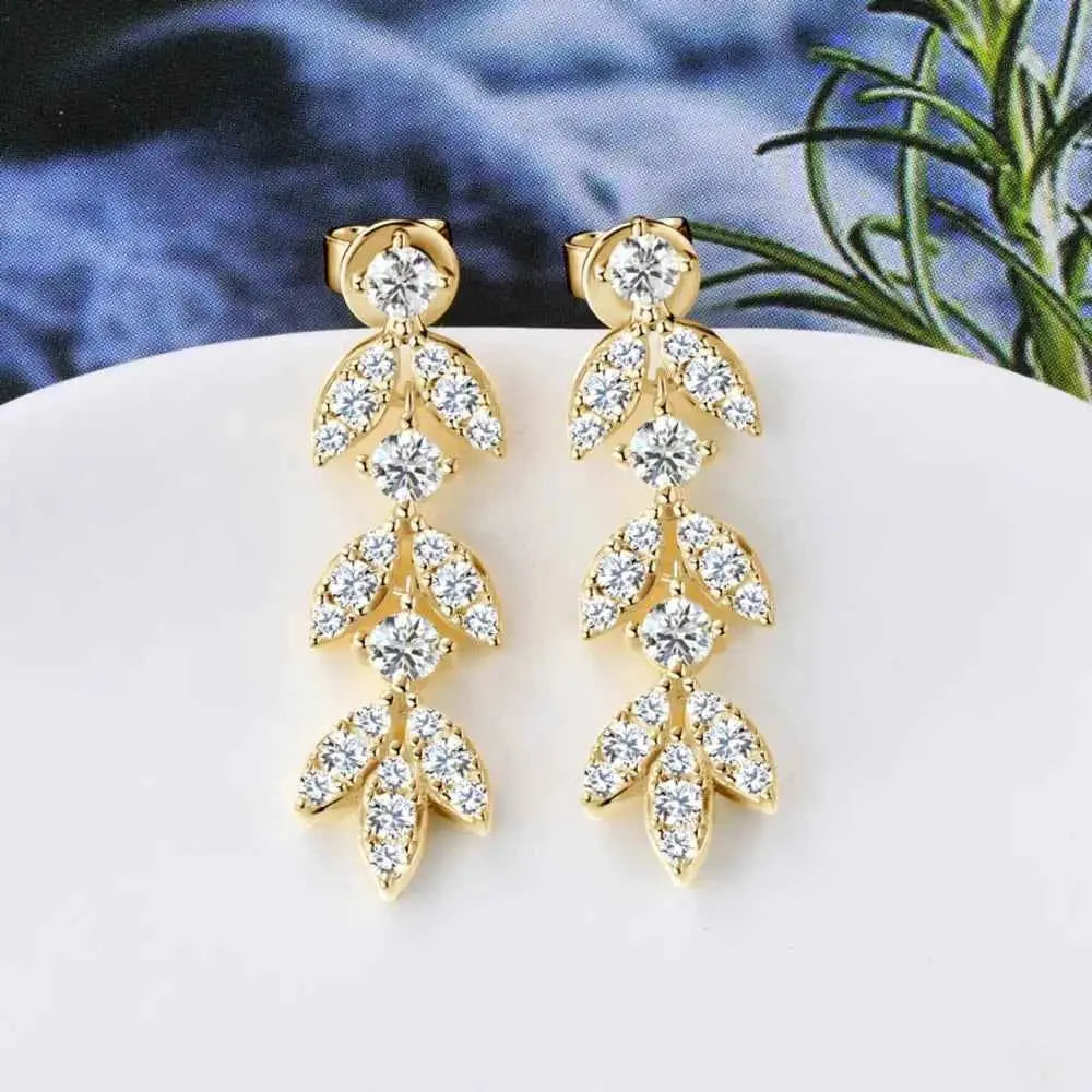 925 Sterling Silver Moissanite Leaf Earrings - SmileBen
