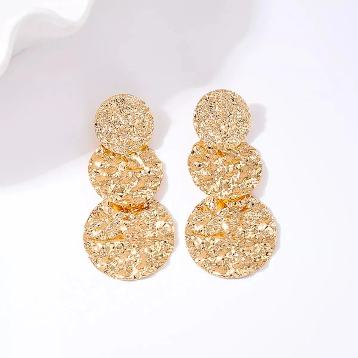 18K Gold-Plated Round Layered Textured Earrings - SmileBen