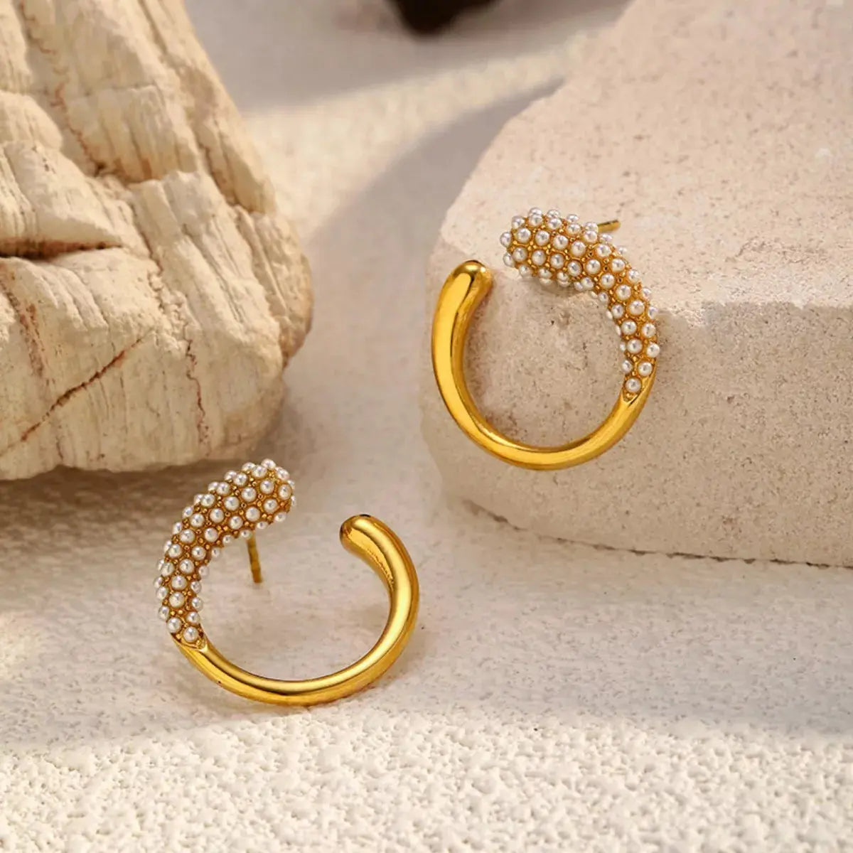 Pearl-Accented C-Hoop Earrings - SmileBen