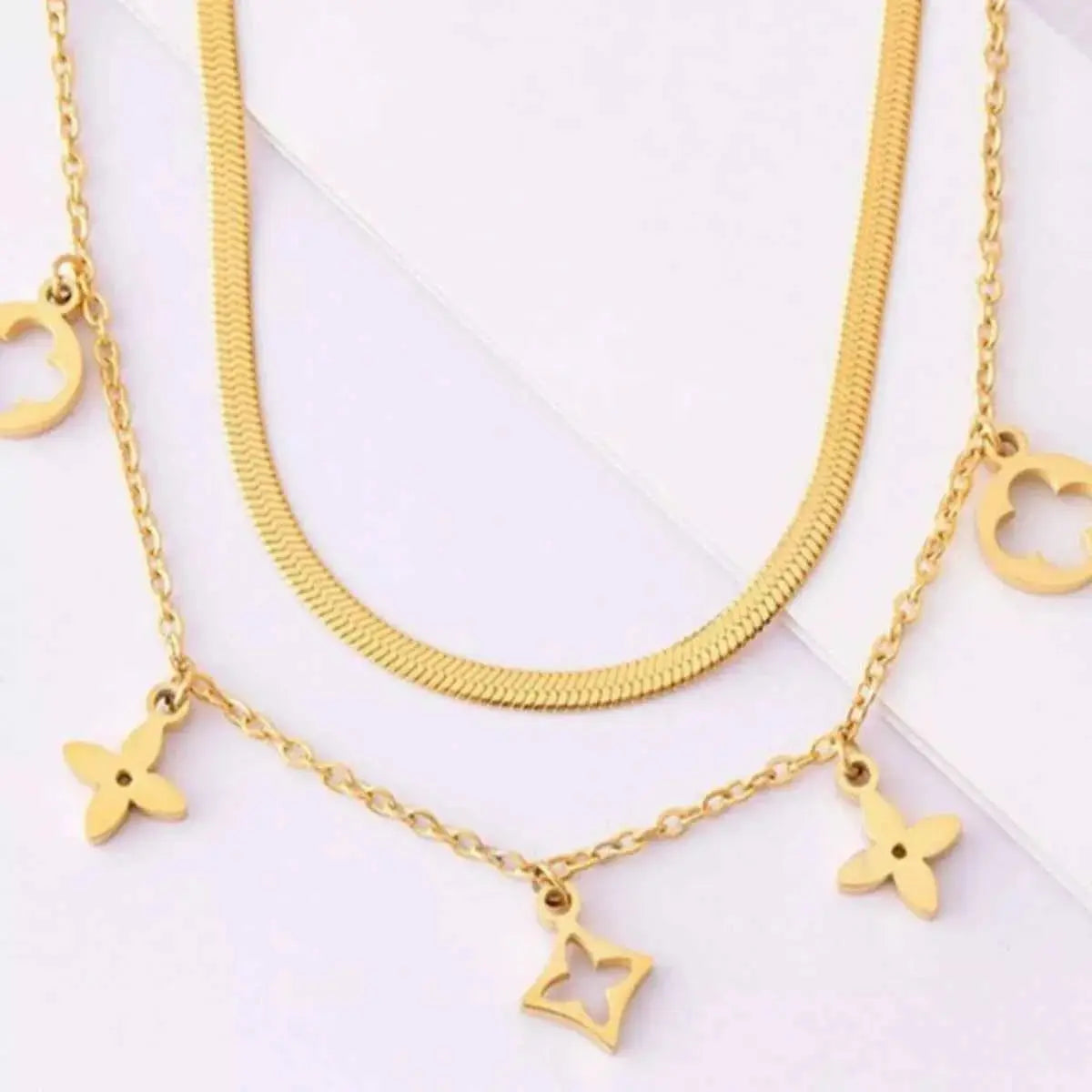 18K Gold-Plated Double Layered Charm Necklace