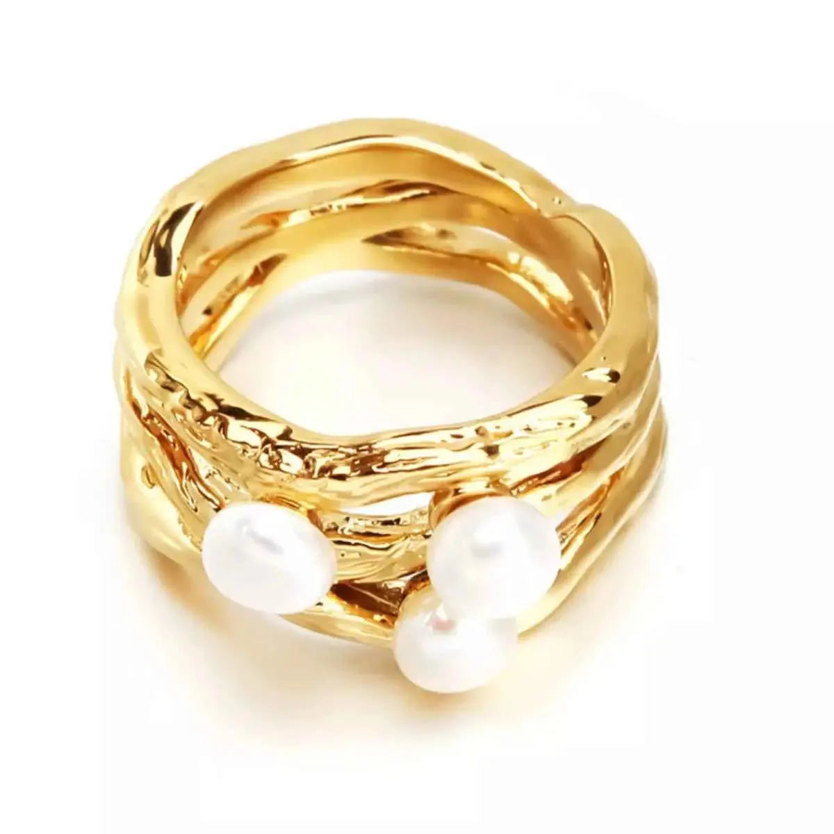 Synthetic Pearl 18K Gold-Plated Copper Ring