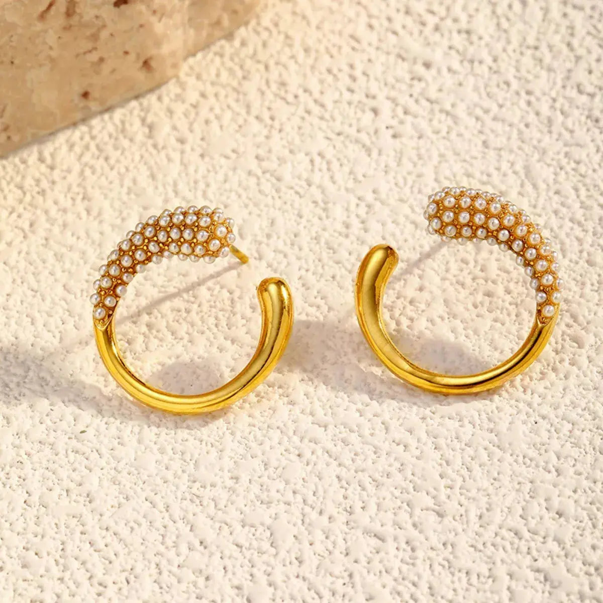 Pearl-Accented C-Hoop Earrings - SmileBen