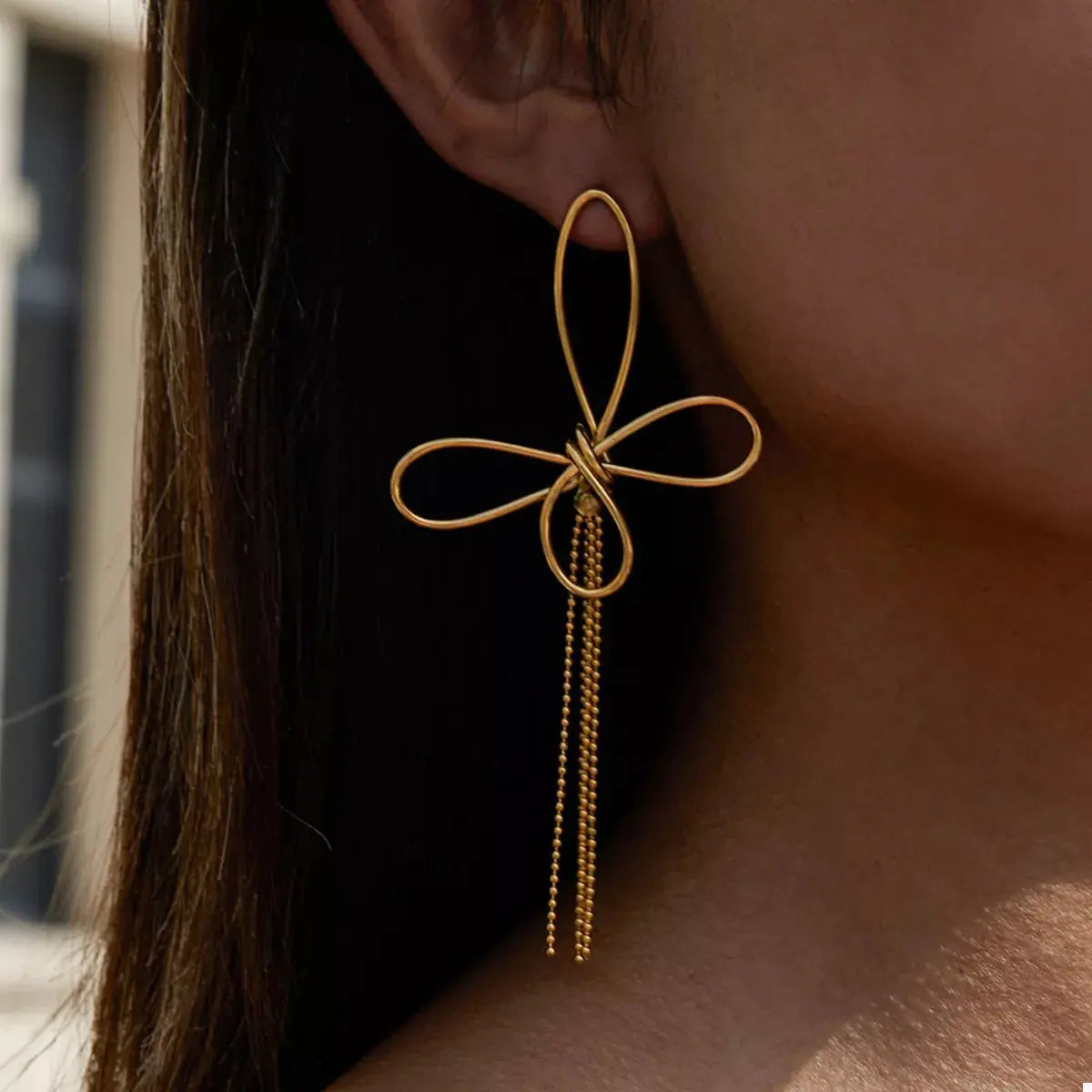 18K Gold-Plated Tassel Bow Earrings - SmileBen