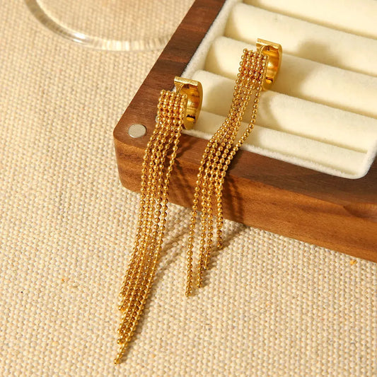 18K Gold-Plated Tassel Chain Earrings - SmileBen