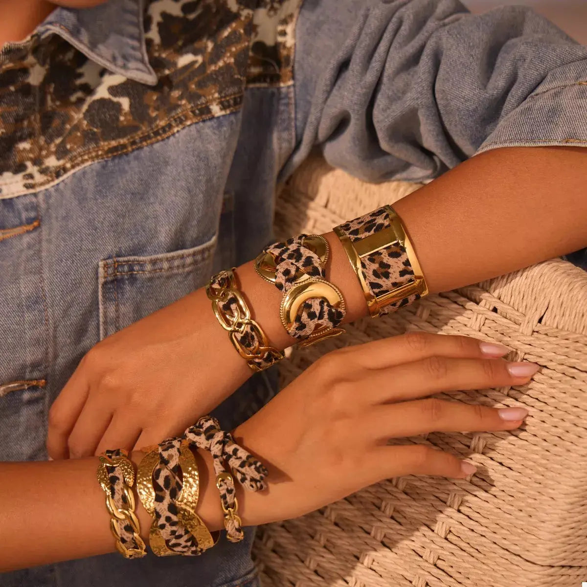 Leopard Ribbon 18K Gold-Plated Open Bracelet - SmileBen