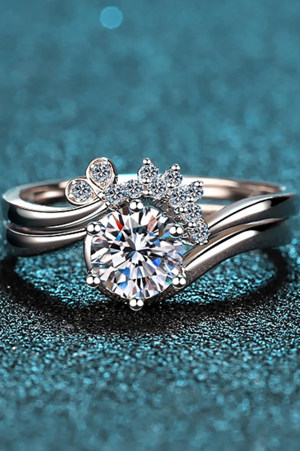 Moissanite Rhodium-Plated Two-Piece Ring Set - SmileBen