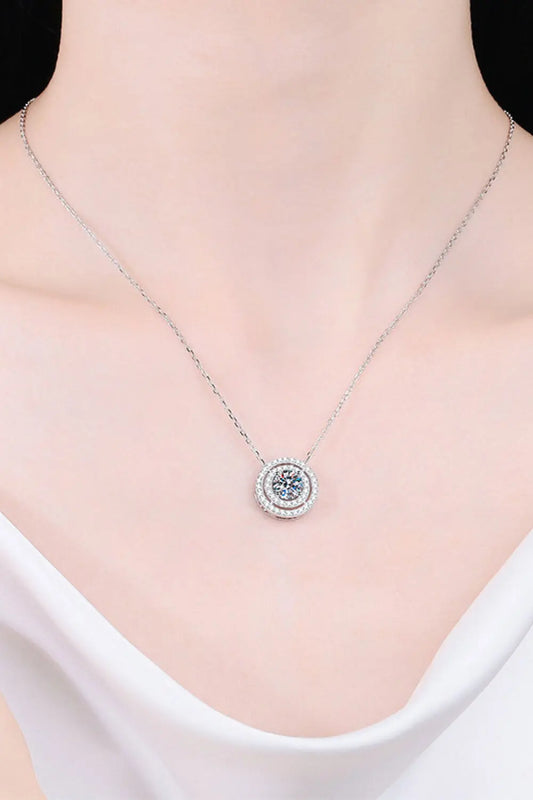 Moissanite Round Pendant Rhodium-Plated Necklace - SmileBen