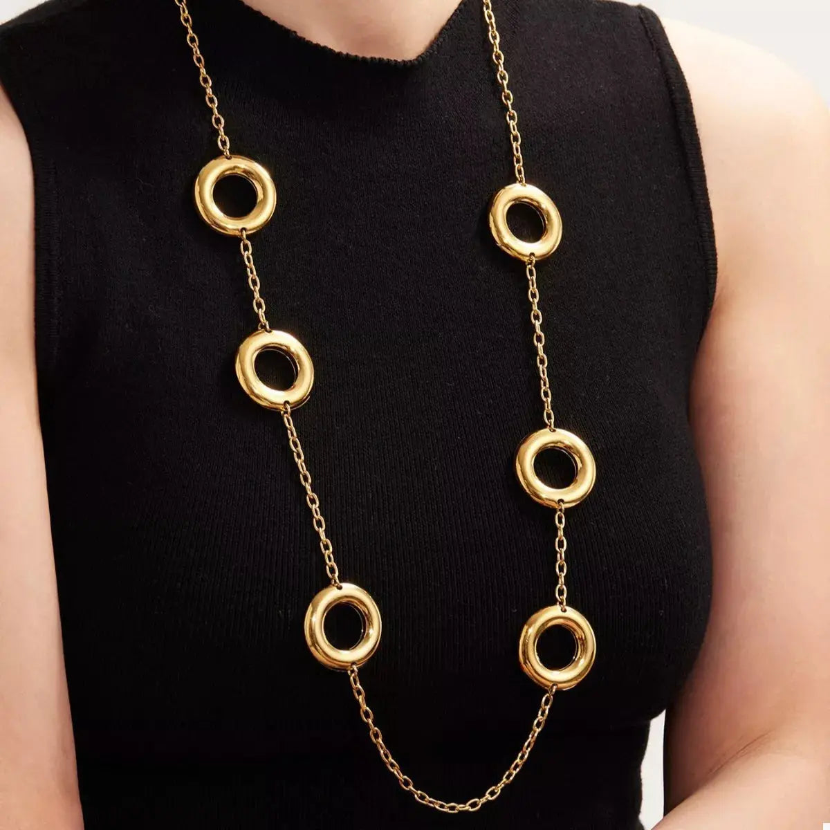 18K Gold-Plated Circle Chain Statement Necklace - SmileBen