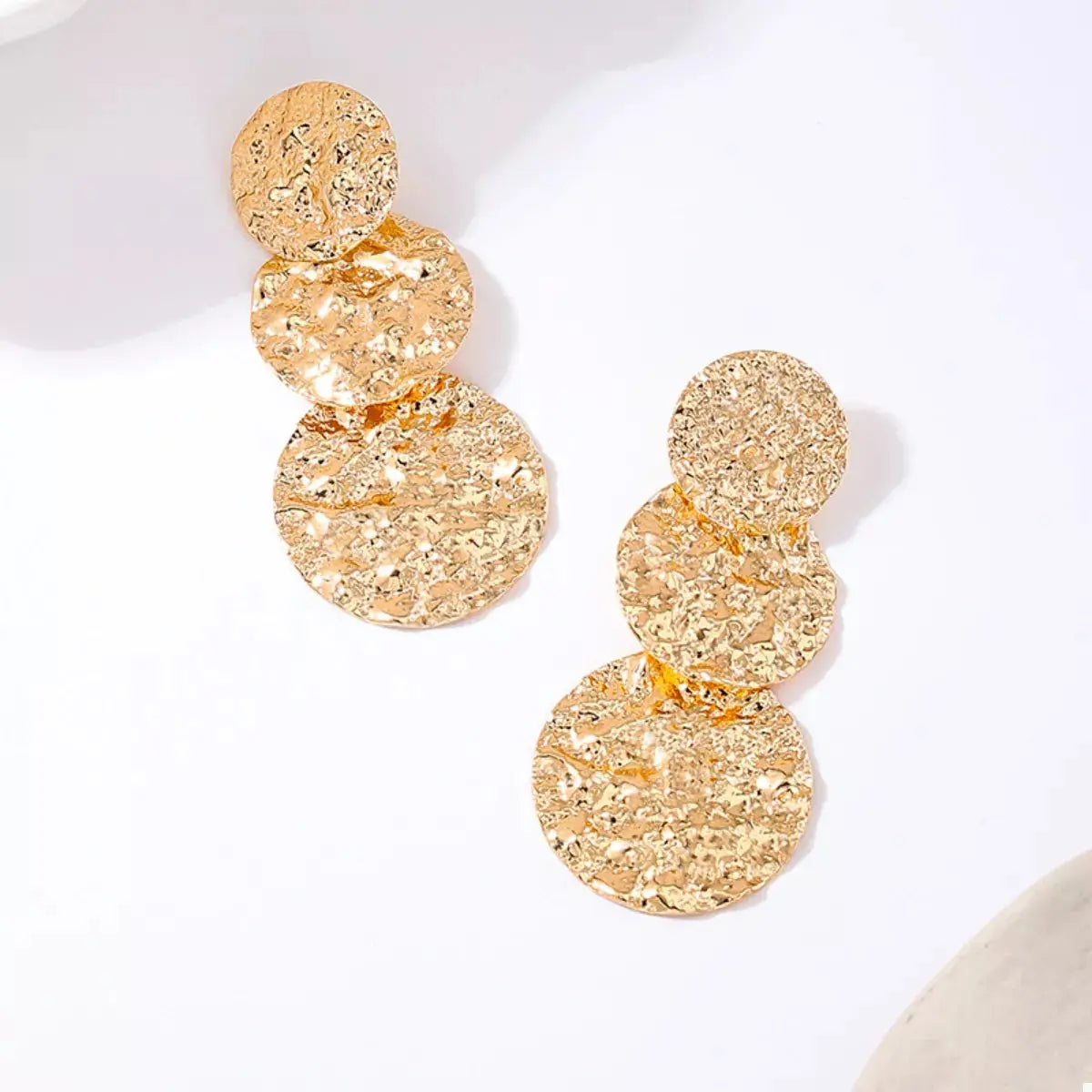 18K Gold-Plated Round Layered Textured Earrings - SmileBen