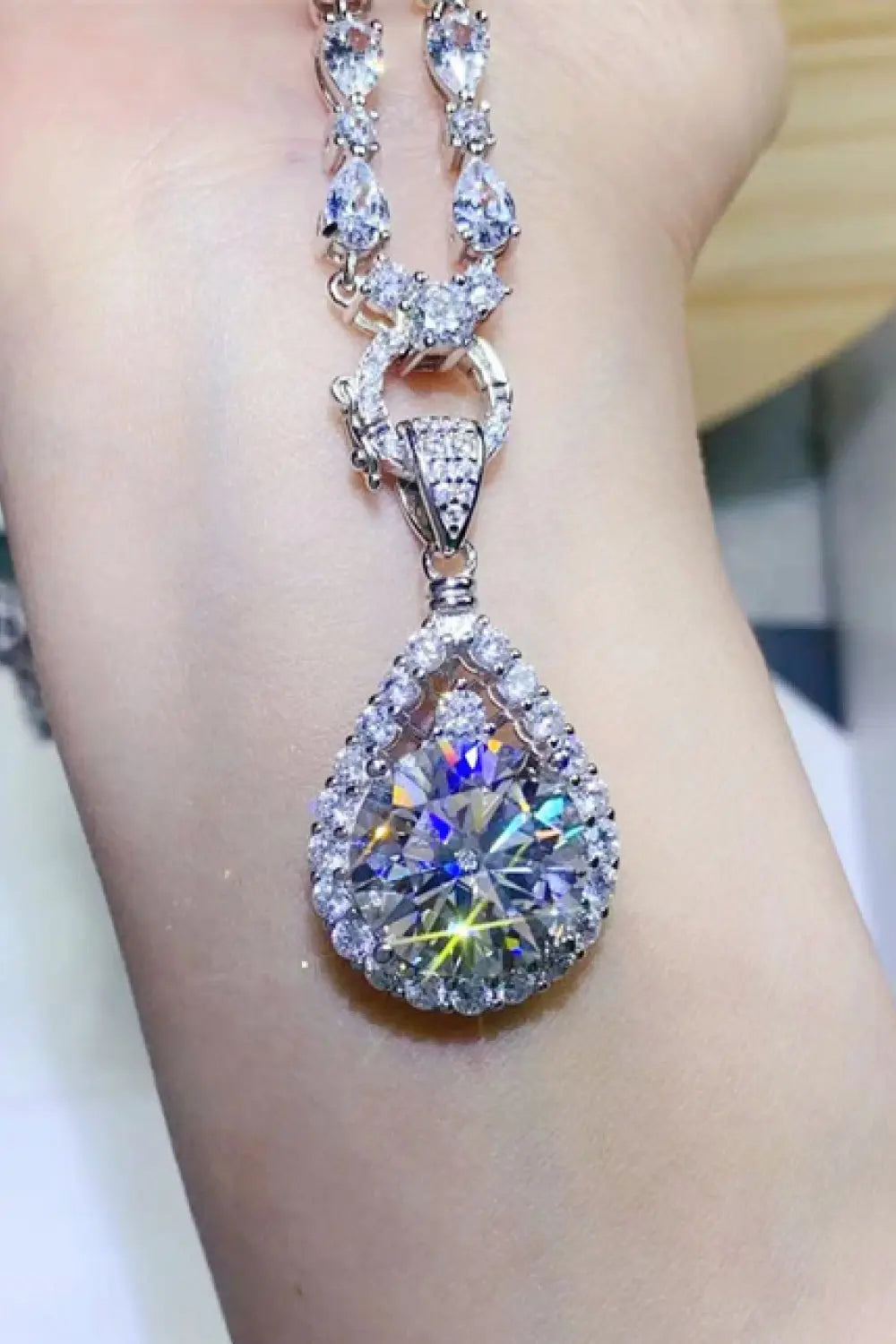 10 Carat Moissanite Teardrop Pendant Platinum-Plated Necklace - SmileBen