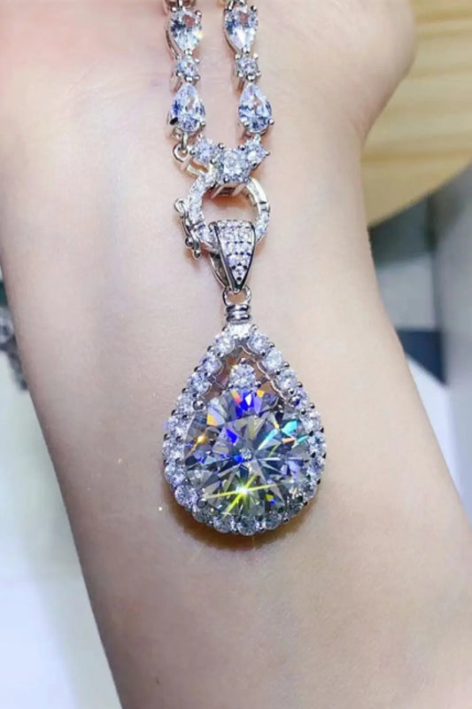 10 Carat Moissanite Teardrop Pendant Platinum-Plated Necklace - SmileBen